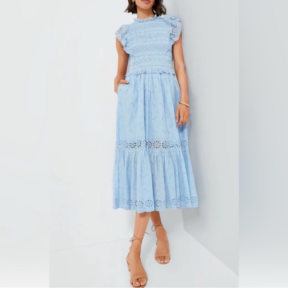 SEA NEW YORK Sky Veronique Embroidery Flutter Sleeve Dress size L
